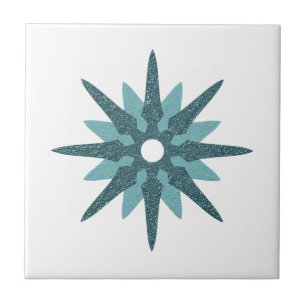 Mid-Century Modern Single Turquoise Star Design Ceramic Tile