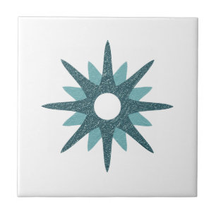 Mid-Century Modern Single Turquoise Starburst Ceramic Tile