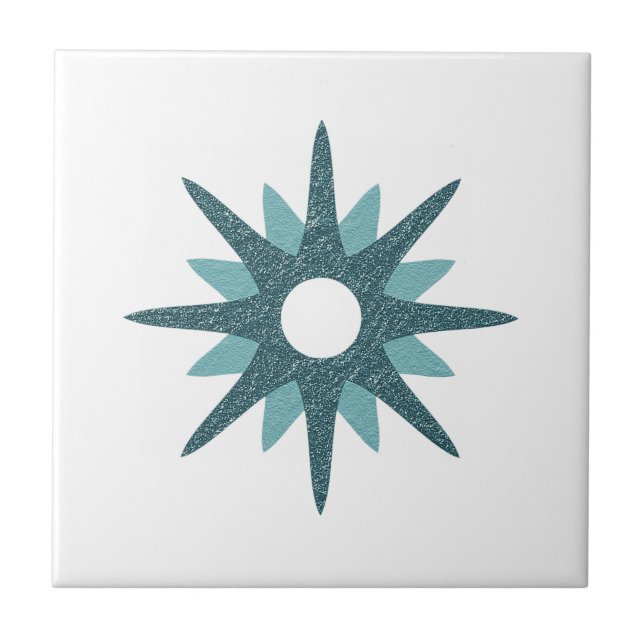 Mid-Century Modern Single Turquoise Starburst Ceramic Tile (Front)