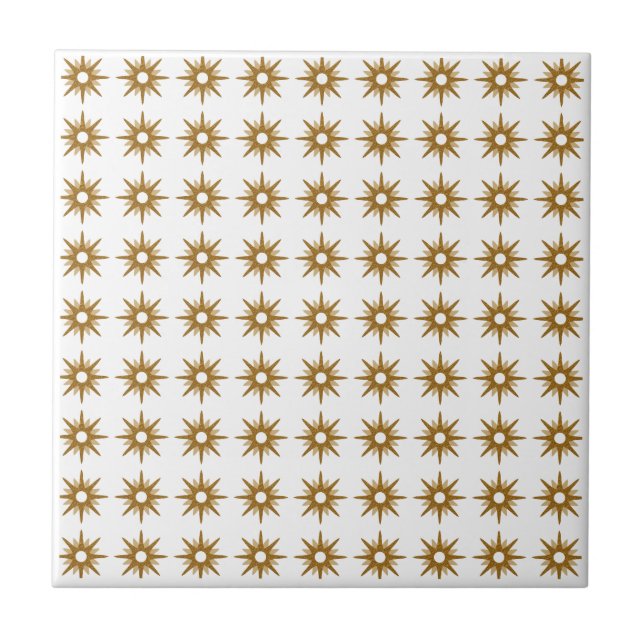 Mid-Century Modern Small Gold Star Pattern Ceramic Tile (Front)