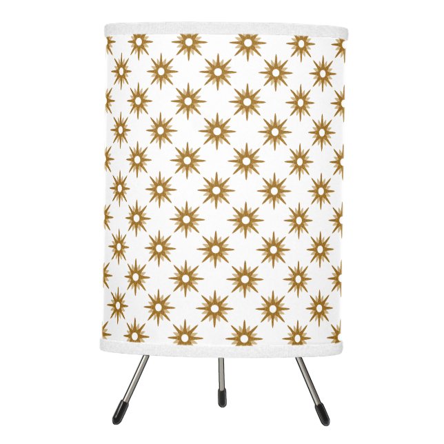 Mid-Century Modern Small Gold Starburst Pattern Tr Tripod Lamp (Front)