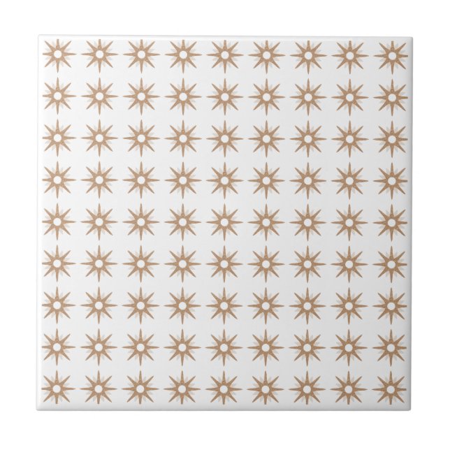 Mid-Century Modern Small Pink Star Pattern Ceramic Tile (Front)