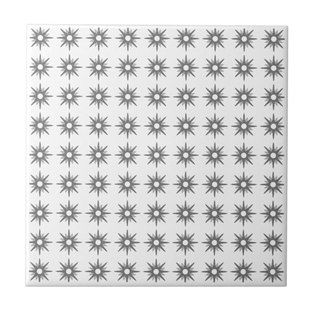 Mid-Century Modern Small Silver Star Pattern Ceramic Tile (Front)