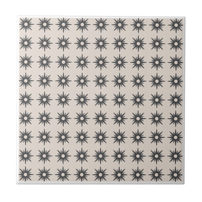 Mid-Century Modern Small Starburst Pattern Ceramic Tile (Front)