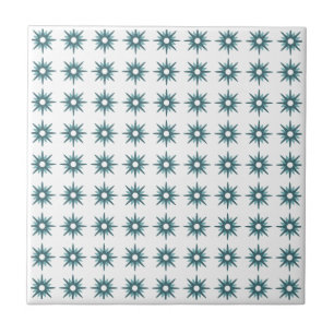 Mid-Century Modern Small Turquoise Star Pattern Ceramic Tile