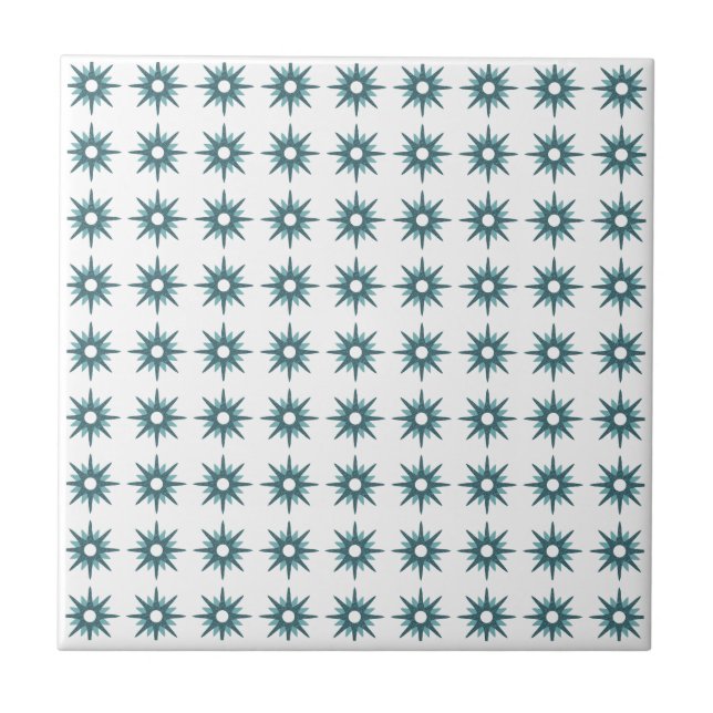 Mid-Century Modern Small Turquoise Star Pattern Ceramic Tile (Front)