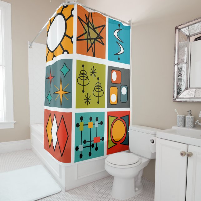 Mid-Century Modern Smorgasbord Shower Curtain (In Situ)