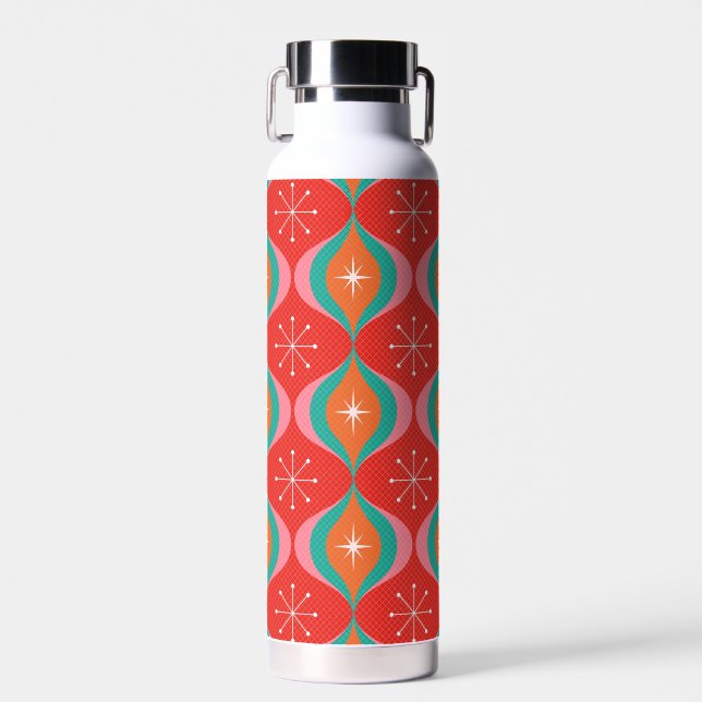 Mid Century Modern Snazzy Orange and Aqua  Water Bottle (Front)