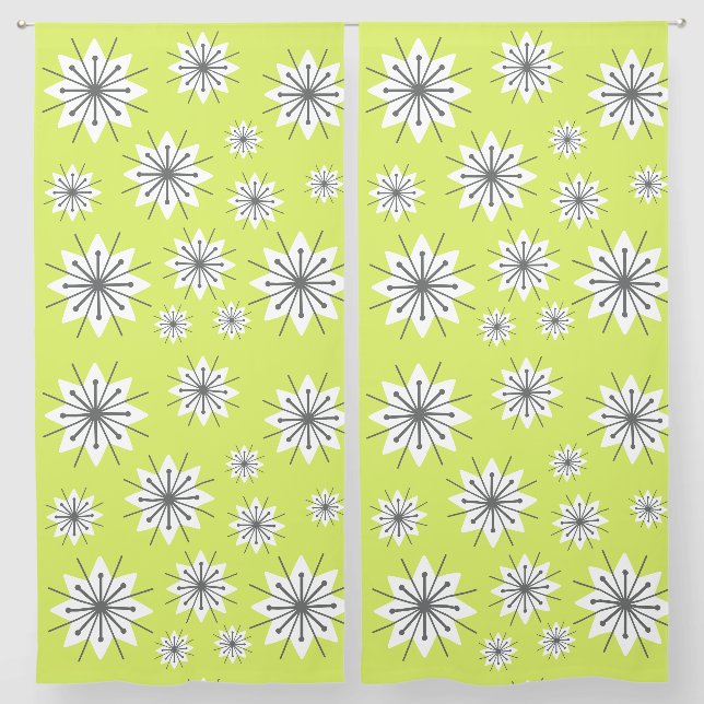 Mid Century Modern Snowflakes Chartreuse Sheer Curtains (Pair)