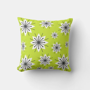 Mid Century Modern Snowflakes Chartreuse Throw Pillow