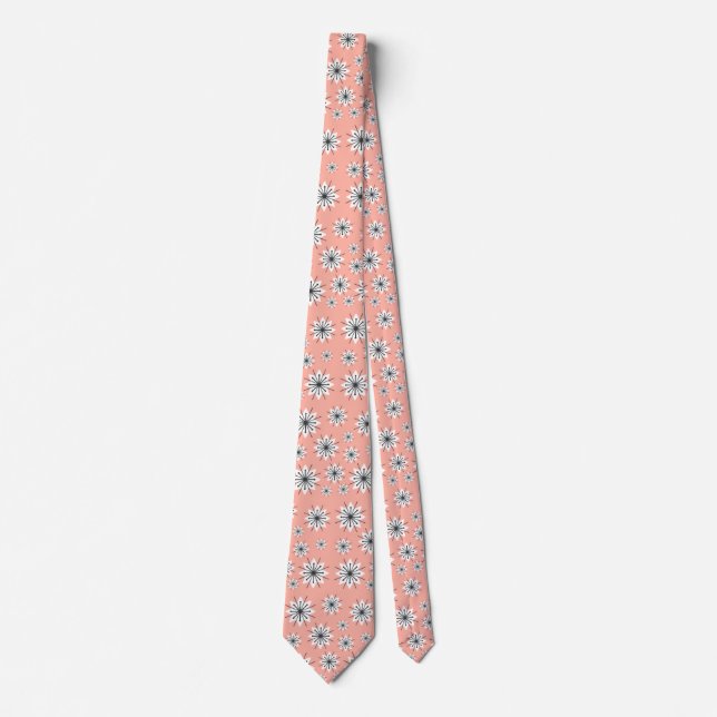 Mid Century Modern Snowflakes Peach Neck Tie (Front)