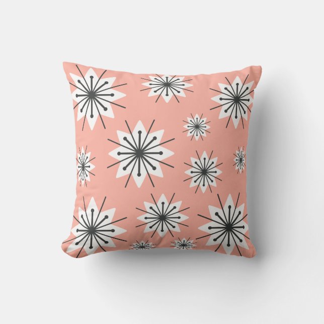 Mid Century Modern Snowflakes Peach Throw Pillow (Front)