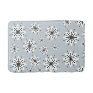 Mid Century Modern Snowflakes Silver Bath Mat