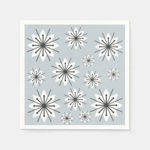 Mid Century Modern Snowflakes Silver Napkins