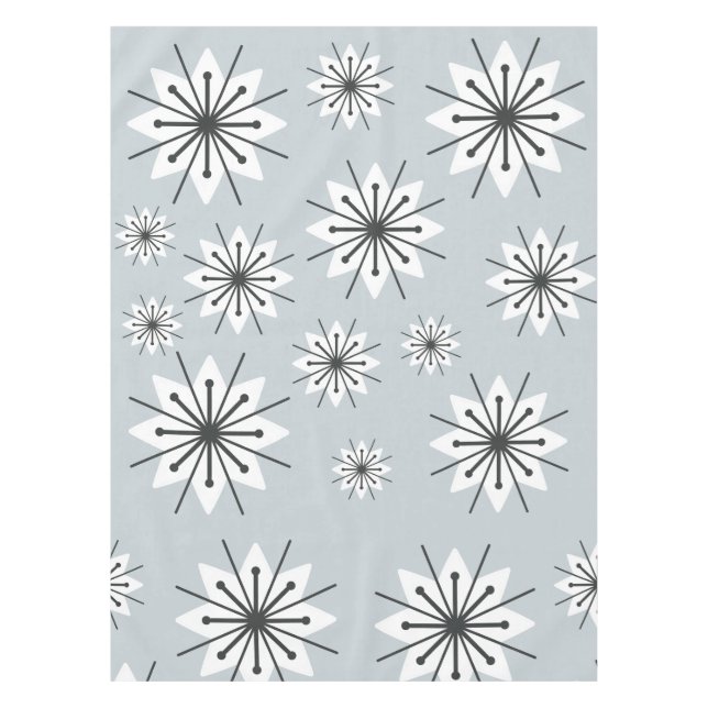 Mid Century Modern Snowflakes Silver Tablecloth (Front)