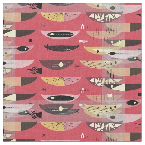 Mid_Century Modern Space Age Abstract Red Black Fabric