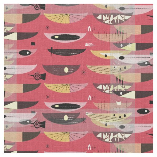 Mid-Century Modern Space Age Abstract Red Black Fabric