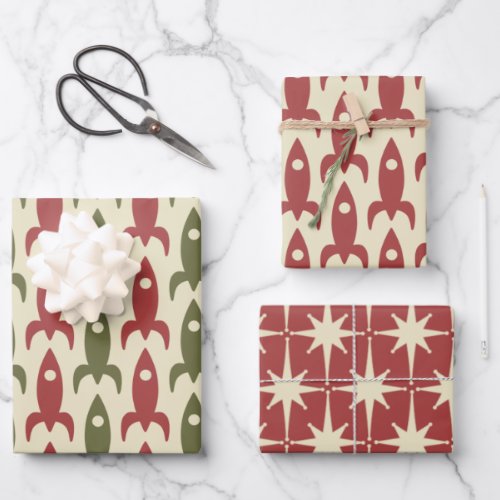 Mid Century Modern Space Age Retro 50s Christmas Wrapping Paper Sheets