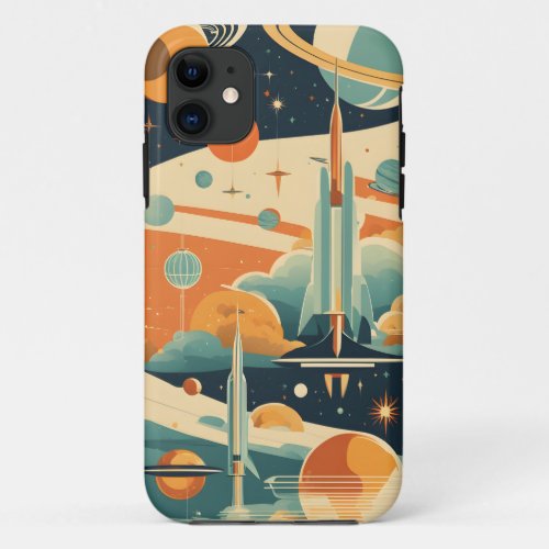 Mid_Century Modern Space Age Rockets and Planets iPhone 11 Case