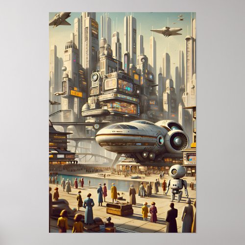 Mid_Century Modern Spaceport _ Sleek Futuristic Poster