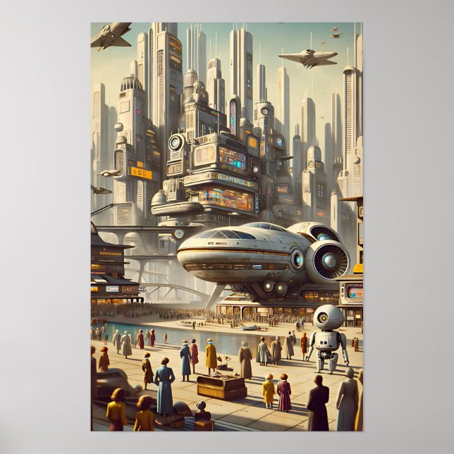 Mid-Century Modern Spaceport - Sleek Futuristic Poster (Front)