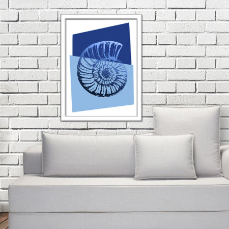 Mid-century Modern Spiral Shell Print Ocean Blue