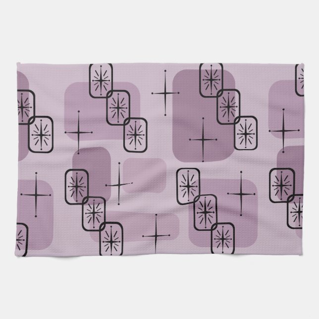 Mid Century Modern Sputnik Mauve Kitchen Towel (Horizontal)