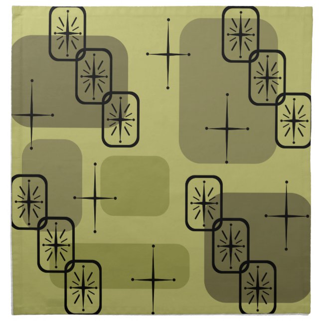 Mid Century Modern Sputnik Olive Cloth Napkin (Front)