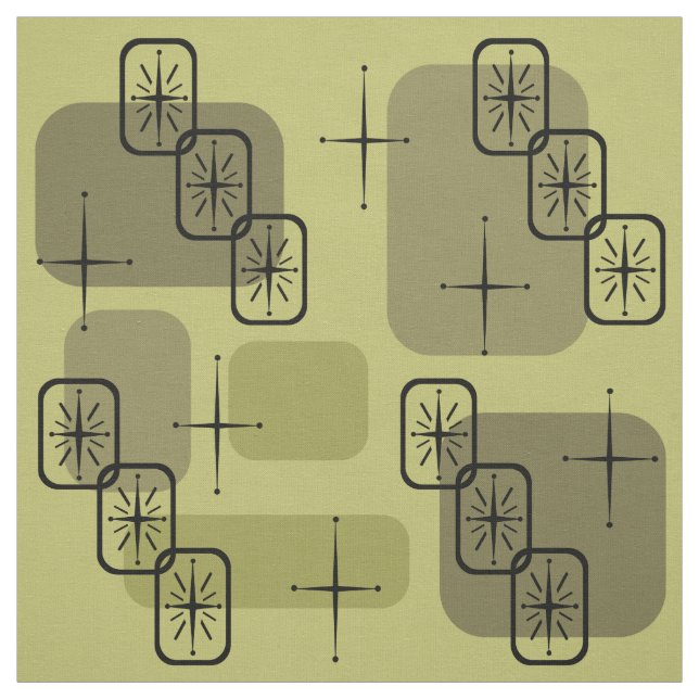 Mid Century Modern Sputnik Olive  Fabric (Swatch)