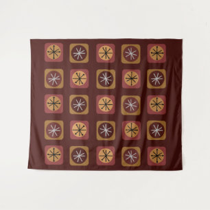 Mid Century Modern Sputnik Squares Burgundy Tapestry