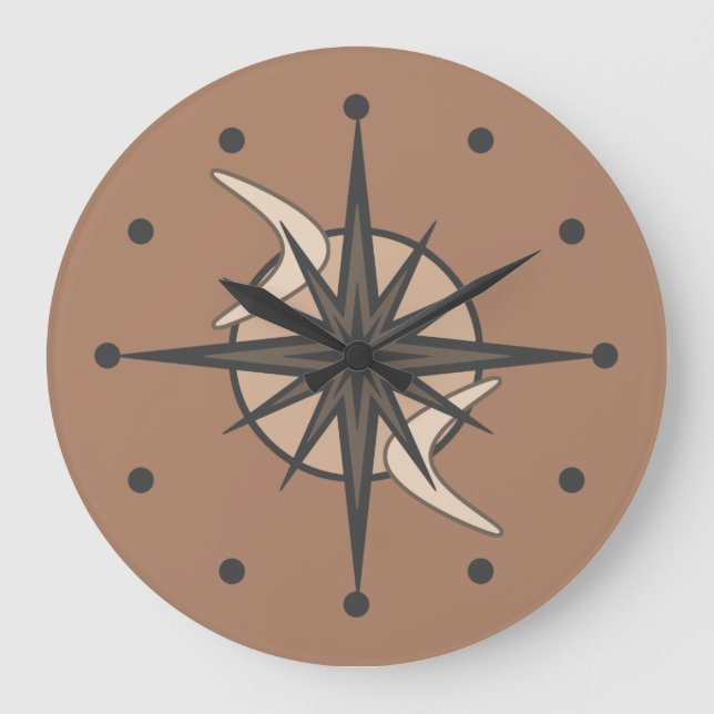 Mid Century Modern Sputnik Starburst Sepia Large Clock (Front)