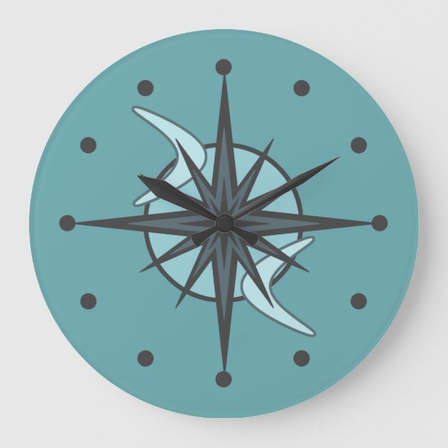 Mid Century Modern Sputnik Starburst Teal Large Clock (Front)