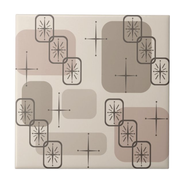 Mid Century Modern Sputnik Taupe Ceramic Tile (Front)