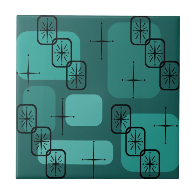 Mid Century Modern Sputnik Teal Ceramic Tile (Front)