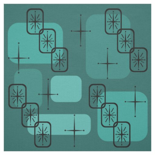 Mid Century Modern Sputnik Teal Fabric