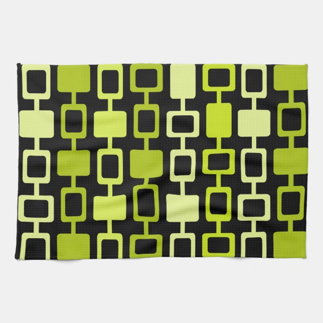 Mid Century Modern Square Columns Black Chartreuse Kitchen Towel (Horizontal)