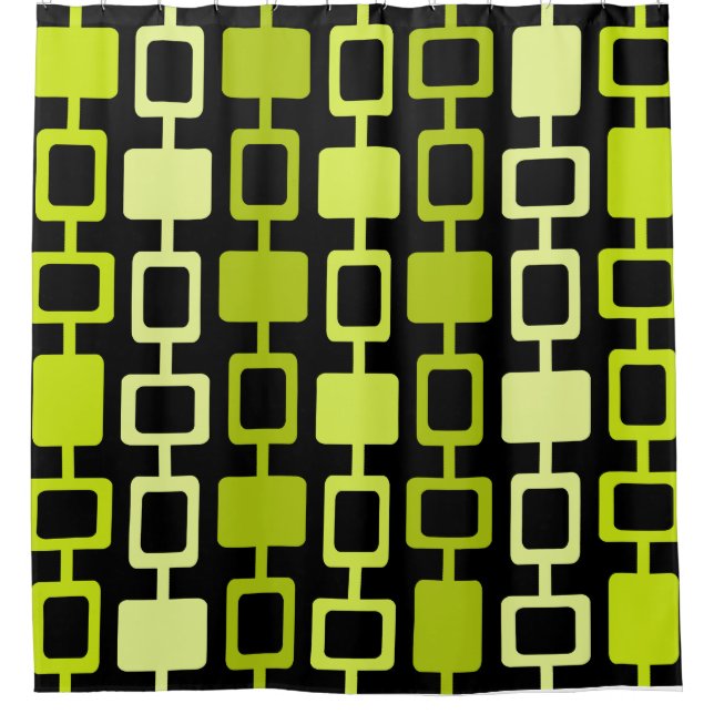 Mid Century Modern Square Columns Black Chartreuse Shower Curtain (Front)