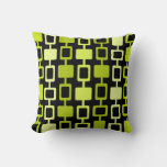 Mid Century Modern Square Columns Black Chartreuse Throw Pillow
