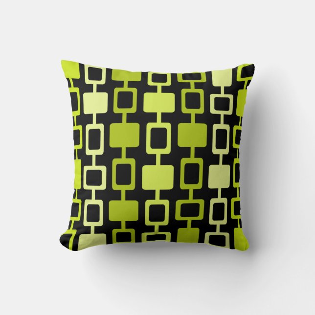 Mid Century Modern Square Columns Black Chartreuse Throw Pillow (Front)