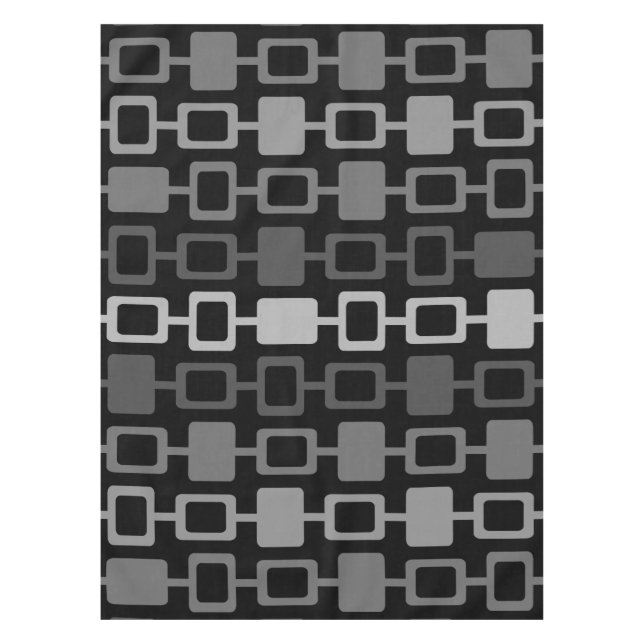 Mid Century Modern Square Columns Black Gray Tablecloth (Front)