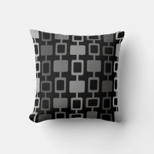Mid Century Modern Square Columns Black Gray Throw Pillow