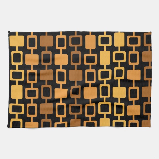 Mid Century Modern Square Columns Black Orange Kitchen Towel (Horizontal)