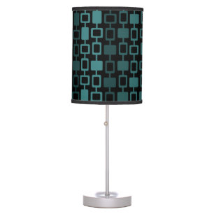 Mid Century Modern Square Columns Black Teal Table Lamp