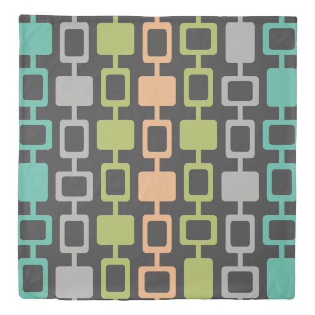 Mid Century Modern Square Columns Charcoal Duvet Cover (Front)