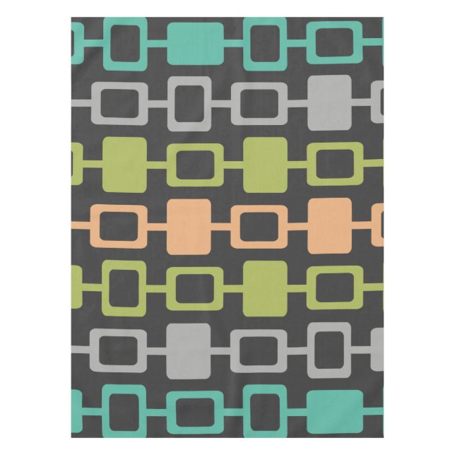 Mid Century Modern Square Columns Charcoal Tablecloth (Front)