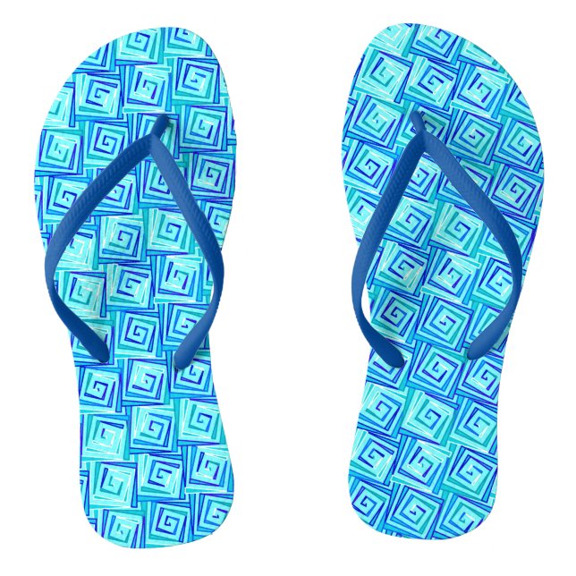 Mid-Century Modern square spirals - aqua multi Flip Flops (Footbed)