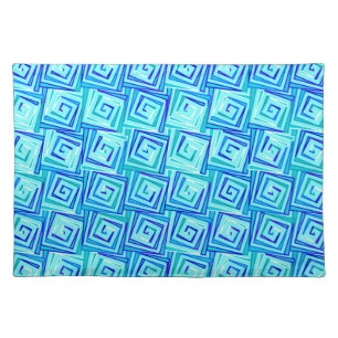 Mid-Century Modern square spirals - aqua multi Placemat