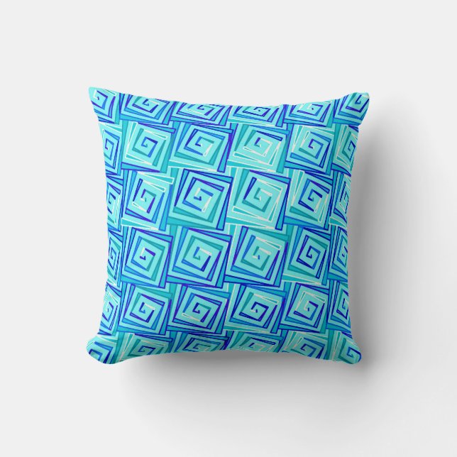 Mid-Century Modern square spirals - aqua multi Throw Pillow (Front)