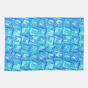 Mid-Century Modern square spirals - aqua multi Towel