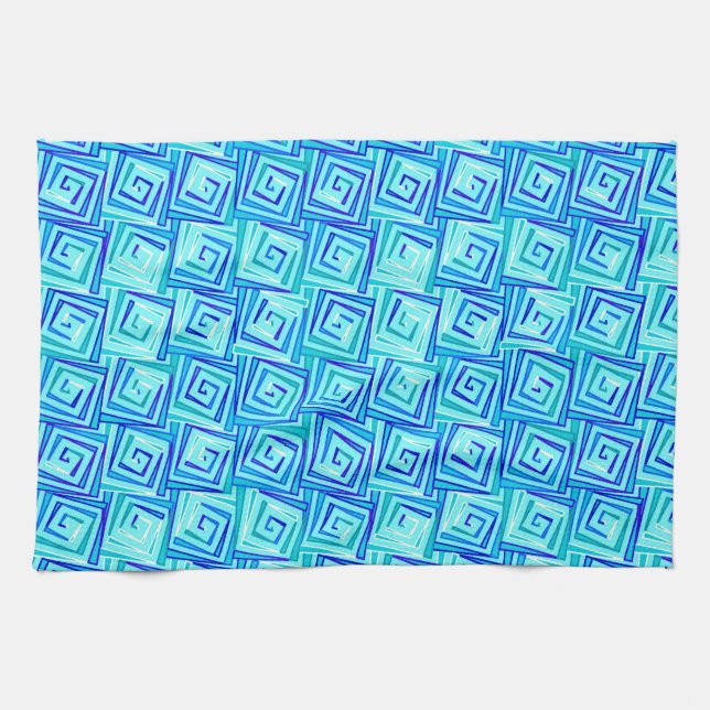 Mid-Century Modern square spirals - aqua multi Towel (Horizontal)